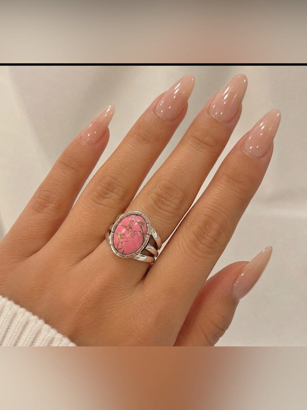 Solid 925 Sterling Silver Pink Turquoise Ring Size 7
